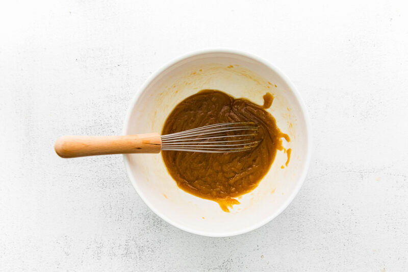 Melted butter and sugars whisked together.