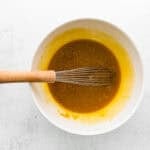 Eggs and vanilla whisked in to butter and sugar.