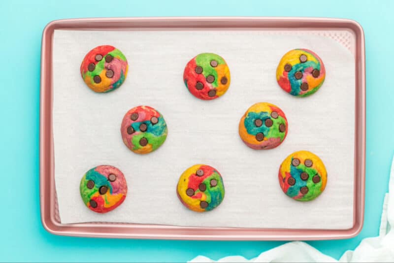 Baked rainbow cookies.