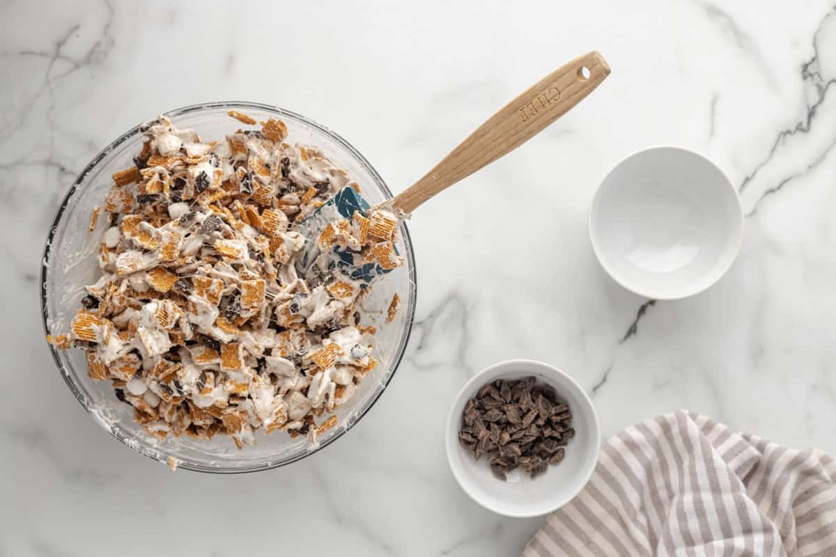 Chocolate and marshmallow mixed into cereal.