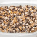 Mixture pressed down into a baking dish.
