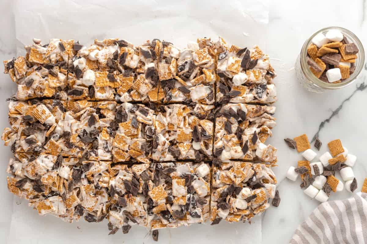 Golden Grahams S'mores treats cut into squares.