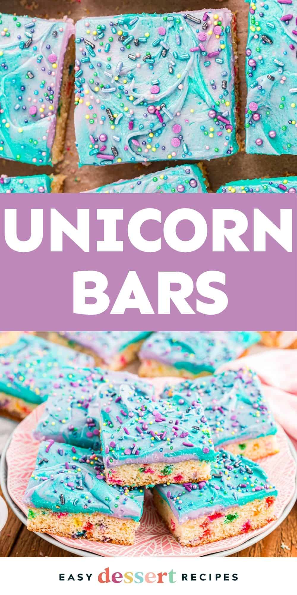 Pinterest graphic. Unicorn Bars with text overlay.