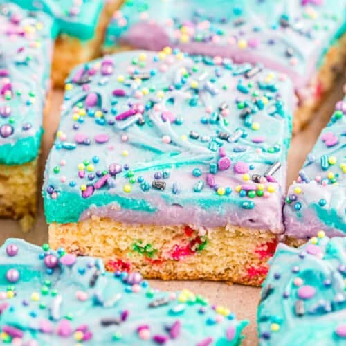 Close-up of unicorn bar squares.