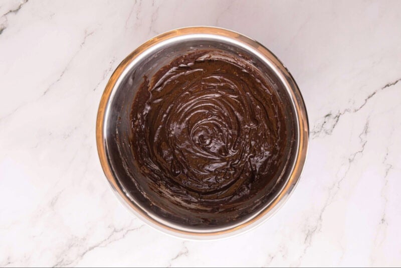 Brownie batter in a mixing bowl.