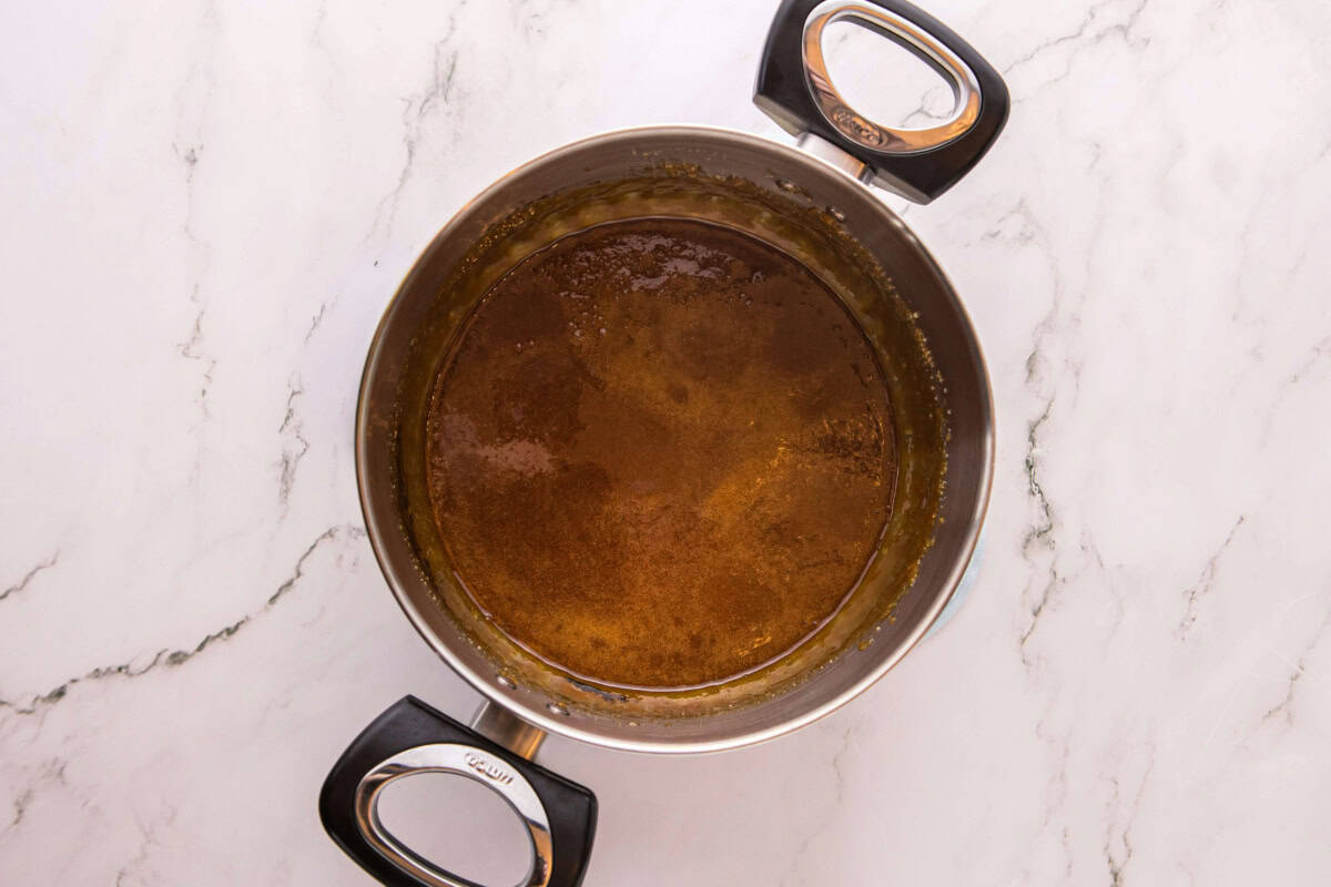 Caramelized sugar in a pot.