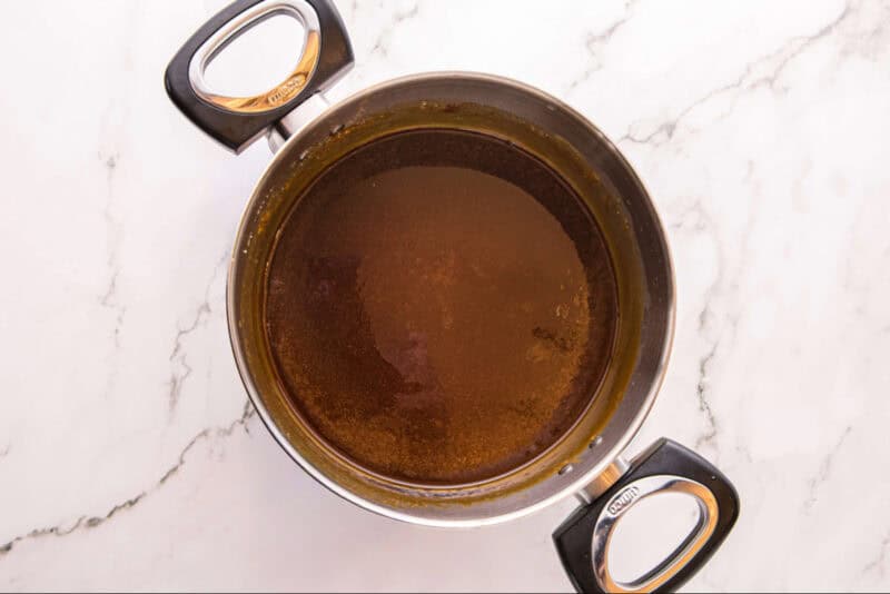 Caramel sauce in a pot.