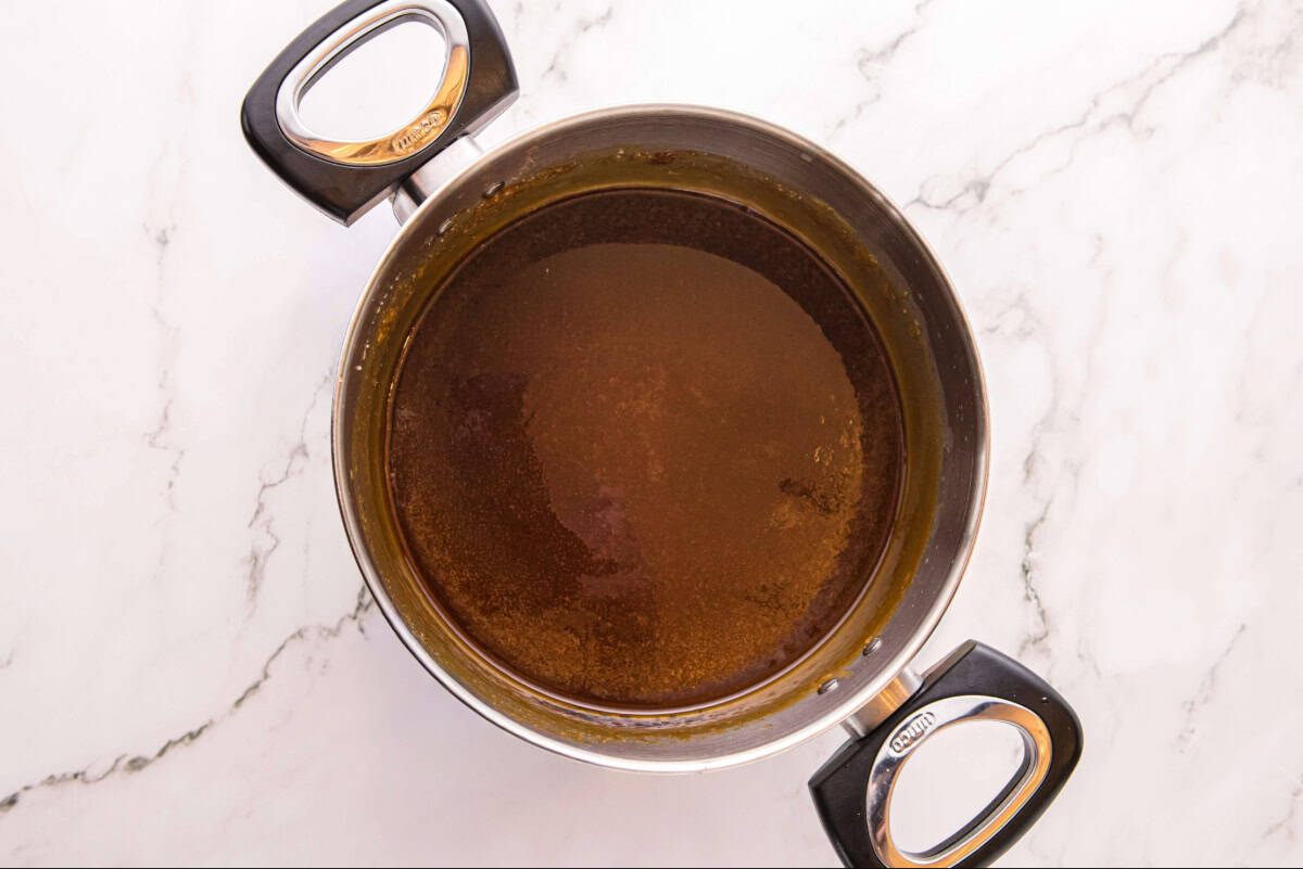 Caramel sauce in a pot.