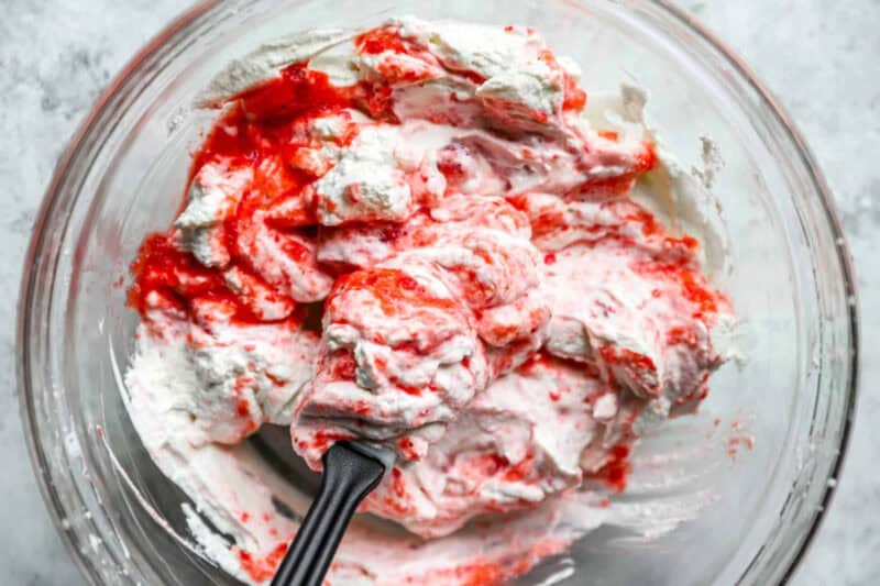 Pureed strawberries combined with whipped cream.