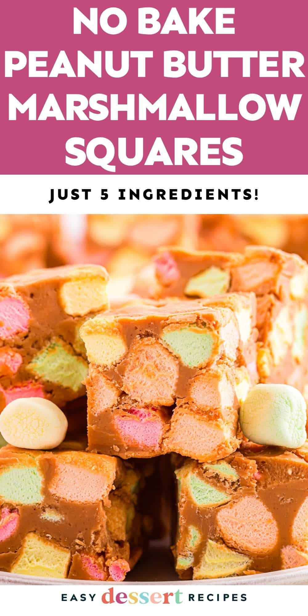Pin: no bake peanut butter marshmallow squares (just 5 ingredients!)