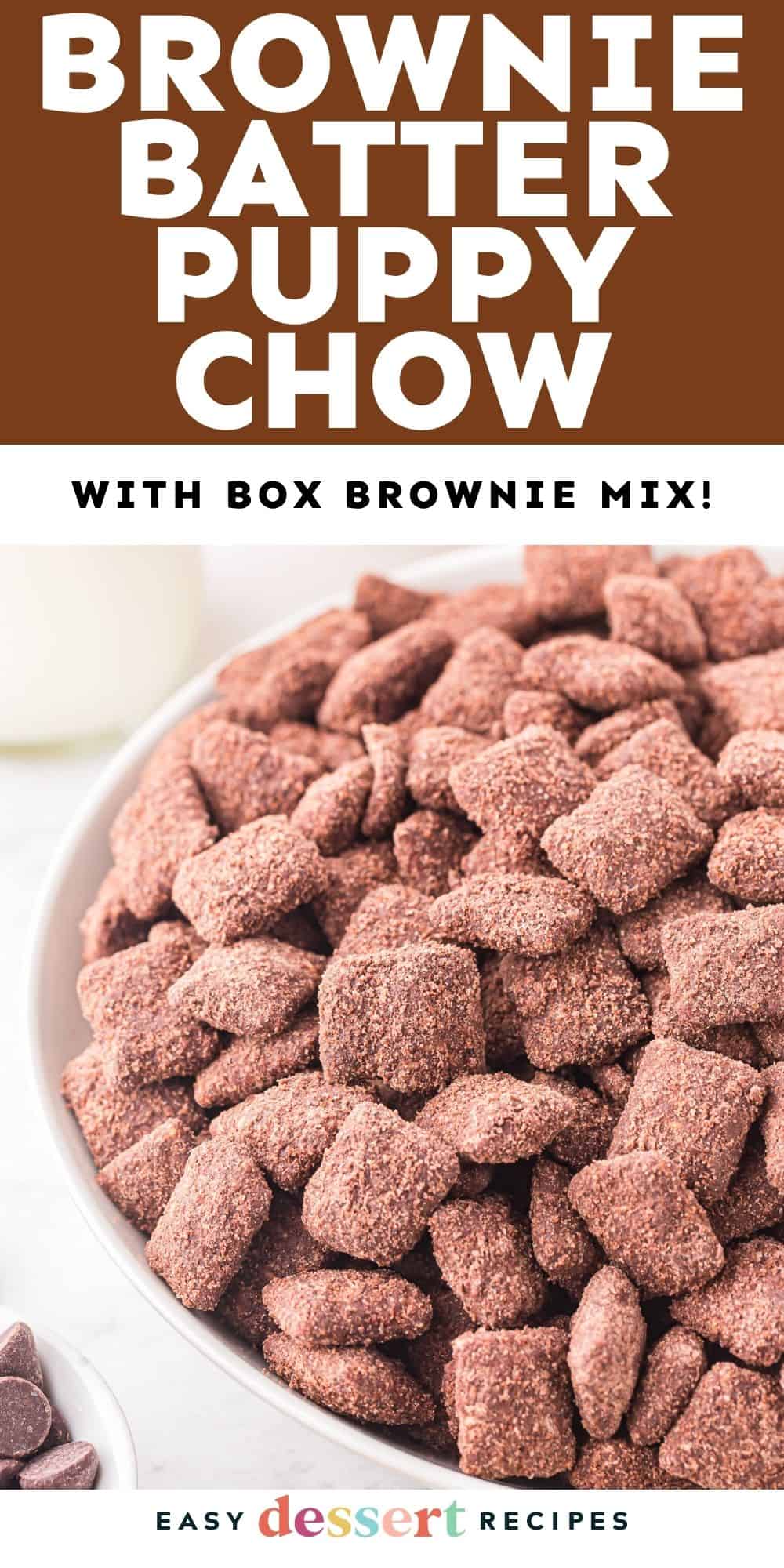 Pin: brownie batter puppy chow (with boxed brownie mix!)