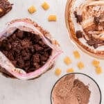 Chocolate-coated puppy chow in a resealable bag.