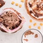 Brownie mix added to a resealable bag with chocolate-coated puppy chow.