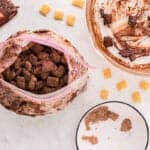 Chocolate-coated puppy chow in a resealable bag.