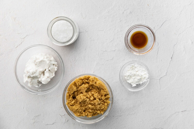 Ingredients for dairy-free caramel sauce.