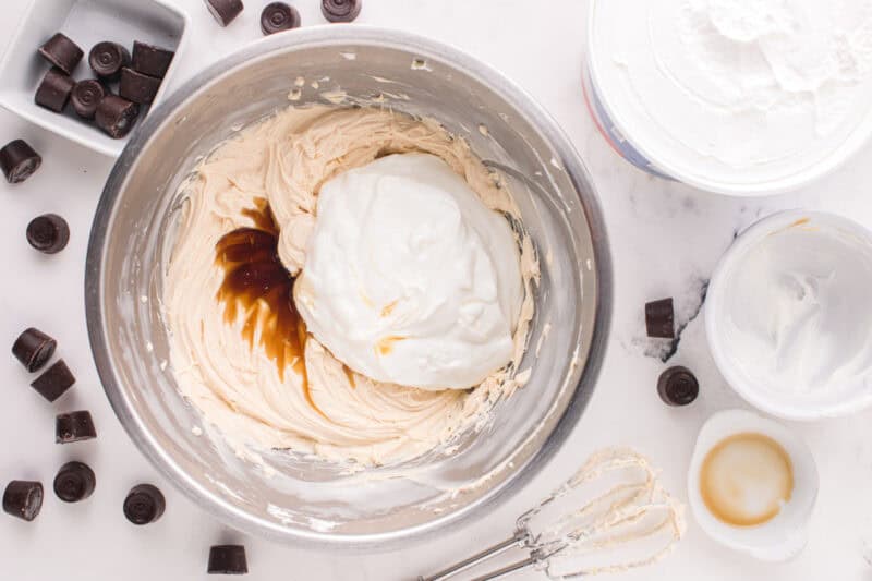 Whipped topping and vanilla added to cheesecake batter.