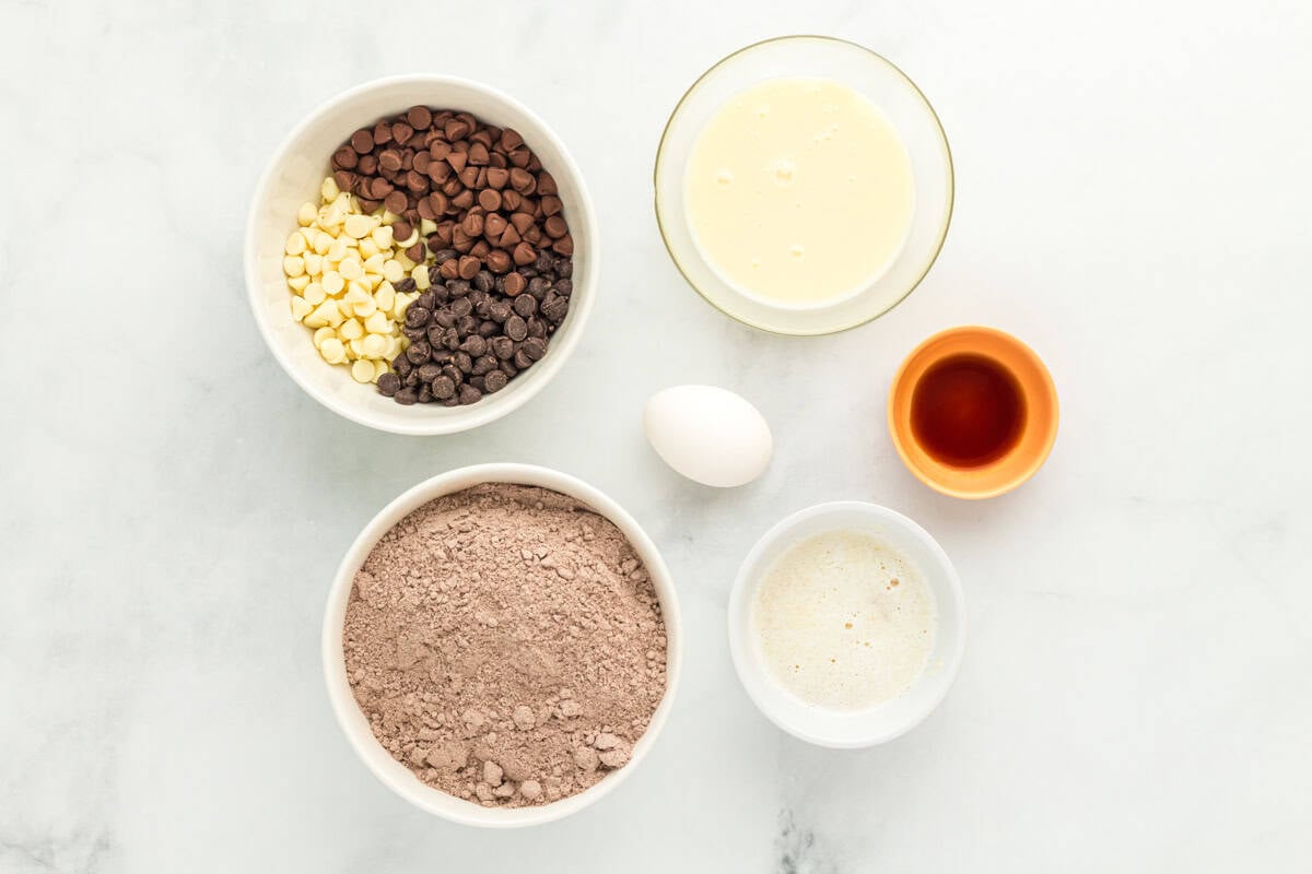 Ingredients for chocolate cake mix brownies.