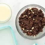 White, milk, and semi-sweet chocolate chips added to chocolate cake bar batter.