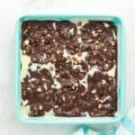 Cake mix brownie batter swirled with sweetened condensed milk.