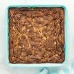 Baked chocolate cake mix brownies.