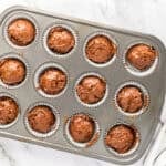 Chocolate batter in cupcake tin.