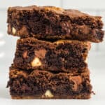 Chocolate cake mix brownies filled with chocolate chips.